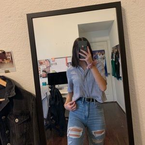 Short Sleeve Striped Button up Top